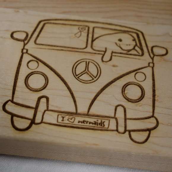 "I Heart Mermaids" Manatee in a VW Bus Charcuterie Cutting Serving Board - Picture 3 of 6